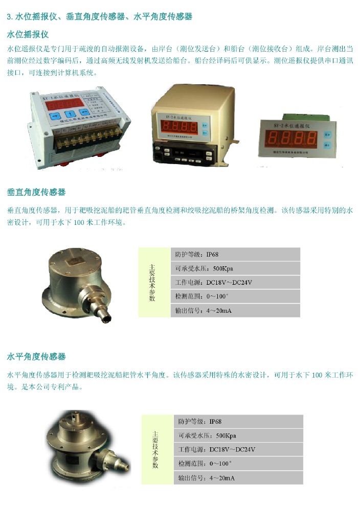 水位搖報(bào)儀、垂直角度傳感器、水平角度傳感器